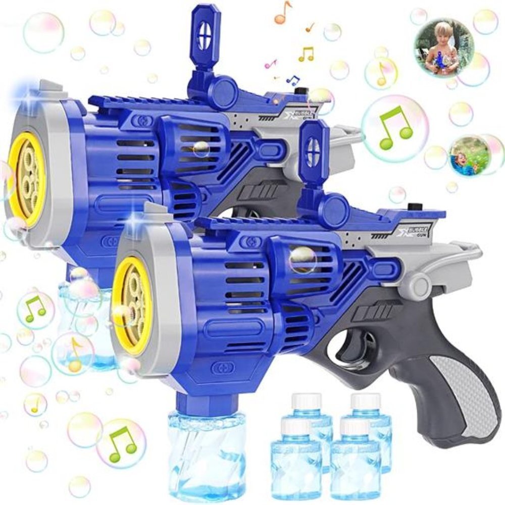 2 Pack Bubble Gun with 4 Bubble Solution, Large Size Bubble Guns for Kids
